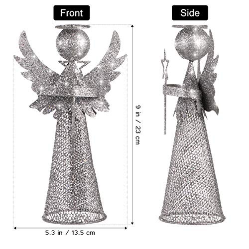 Amosfun Christmas Tree Topper 3D Angel Christmas Treetop Silver Glitter Metal Christmas Tree Decor Xmas Desktop Ornament