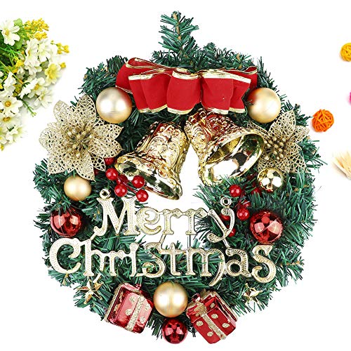 Christmas Wreath Decorations with Bells Artificial Christmas Wreath Garland Christmas Flower Garland Decorations Front Door Hanging Garland Door Wreath Flowers Christmas Window Hanging Decorations