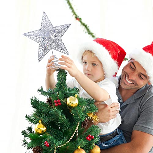 KEYIDO Silver Tree Star Christmas Tree Topper Metal Christmas Tree Star Topper for Xmas Tree Topper Ornaments Christmas Home Decoration 25cm/10Inch