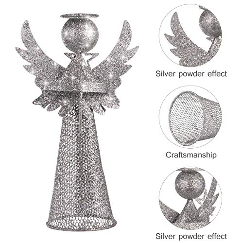 Amosfun Christmas Tree Topper 3D Angel Christmas Treetop Silver Glitter Metal Christmas Tree Decor Xmas Desktop Ornament