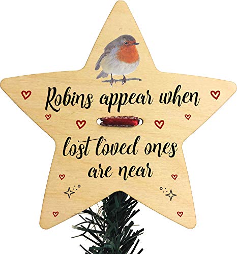 Robins Appear When Lost Loved Ones Are Near Wooden Christmas Star Tree Topper Decoration