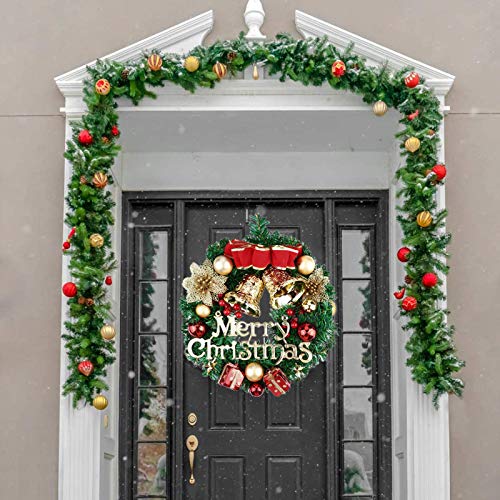 Christmas Wreath Decorations with Bells Artificial Christmas Wreath Garland Christmas Flower Garland Decorations Front Door Hanging Garland Door Wreath Flowers Christmas Window Hanging Decorations