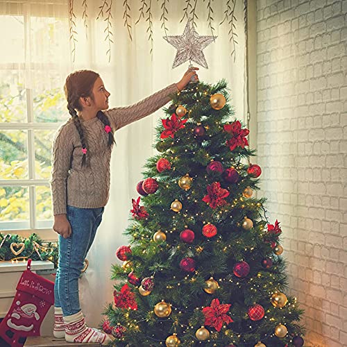 LAWOHO Christmas Tree Topper Star Champagne Gold Glittering Hollow Wire Star Topper, 10 inch Treetop Christmas Decoration for Home Festive Party Holiday Fit for General Size Christmas Tree