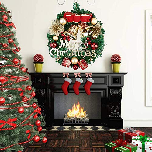 Christmas Wreath Decorations with Bells Artificial Christmas Wreath Garland Christmas Flower Garland Decorations Front Door Hanging Garland Door Wreath Flowers Christmas Window Hanging Decorations