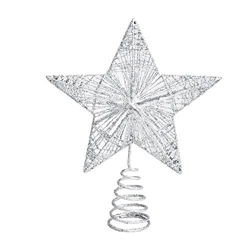 Geviro Silver Christmas Tree Star Topper Metal Glittered Xmas Tree Topper Xmas Star Decorations for Trees (Silver)