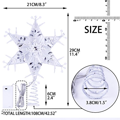 Valery Madelyn Christmas Tree Topper Decorations, 12Inch/30cm Pre-Lit Frozen Winter White Metal Star with 10 Warm LED Lights, Battery Operated (Not Included)