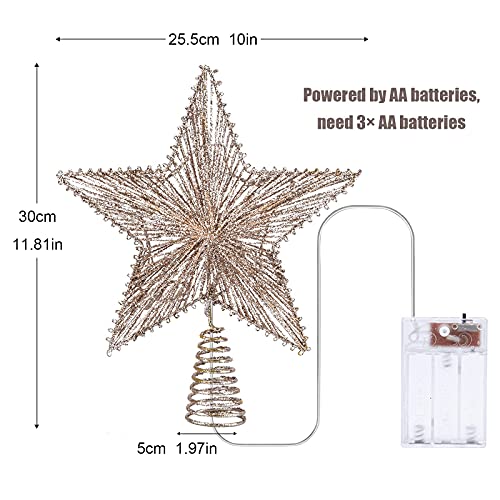 LAWOHO Christmas Tree Topper Star Champagne Gold Glittering Hollow Wire Star Topper, 10 inch Treetop Christmas Decoration for Home Festive Party Holiday Fit for General Size Christmas Tree