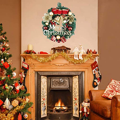 Christmas Wreath Decorations with Bells Artificial Christmas Wreath Garland Christmas Flower Garland Decorations Front Door Hanging Garland Door Wreath Flowers Christmas Window Hanging Decorations
