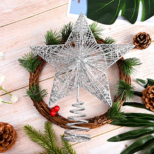 Geviro Silver Christmas Tree Star Topper Metal Glittered Xmas Tree Topper Xmas Star Decorations for Trees (Silver)