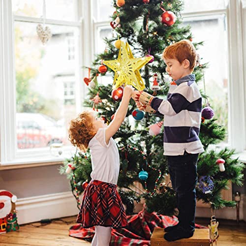 Christmas Tree Topper with LED Light Up Projector, 2 in 1 Gold Star Xmas Tree Topper, USB Powered Revolving Star Snow Projector for Christmas Tree Decorations Home Party Bedroom