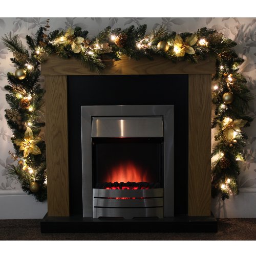 WeRChristmas Pre-Lit Decorated Garland Christmas Decoration Illuminated with 40-LED Lights, Cream/Gold, 9 feet (2.7 m)