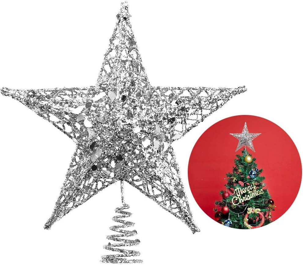 Christmas Tree Star Topper, Xmas Tree Topper Glittered 5 Point Star Treetop for Christmas Tree Ornament Indoor Party Home Decoration 6inch