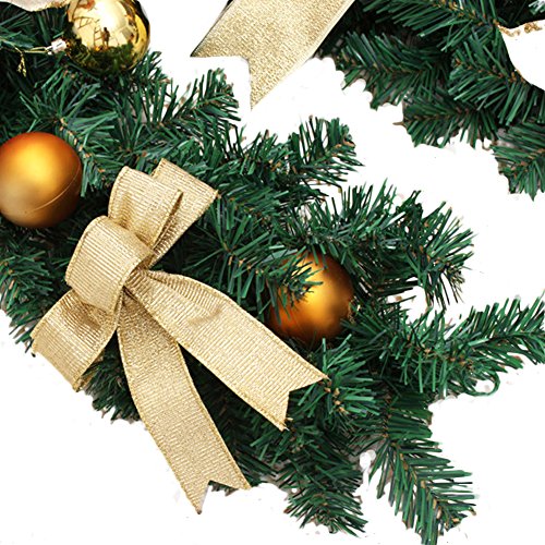 1.8M/6Ft Christmas Garland for Stairs, Christmas Decorated Garlands with Bow Flowers Ball Artificial Xmas Tree Galand for Indoor Outdoor Christmas Festival Tree Display Decor (Gold)