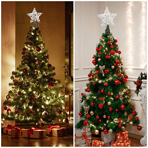 Belle Vous Christmas Tree Topper - (24 x 22cm) White Christmas Star Tree Topper - 3D Metal Star with Snow Top Texture - Xmas Tree Topper Decoration Ornament with 18 LED Lights (Battery not Included)