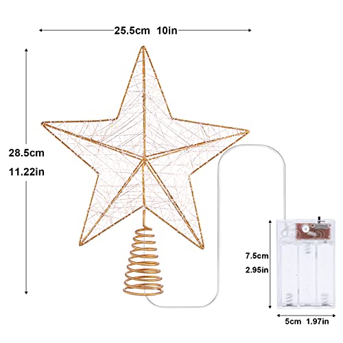 Christmas Star Tree Topper - Xmas Tree Topper Light with 10 LED Warm Lights - Rustic Farmhouse Metal Christmas Decorations - Xmas Gold Tree Topper - Christmas Tree Decorations Gifts