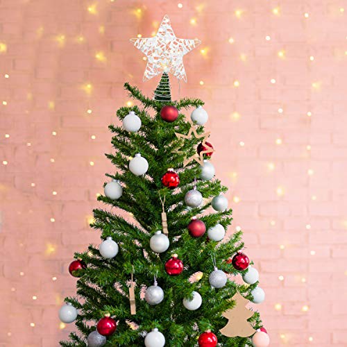 Belle Vous Christmas Tree Topper - (24 x 22cm) White Christmas Star Tree Topper - 3D Metal Star with Snow Top Texture - Xmas Tree Topper Decoration Ornament with 18 LED Lights (Battery not Included)