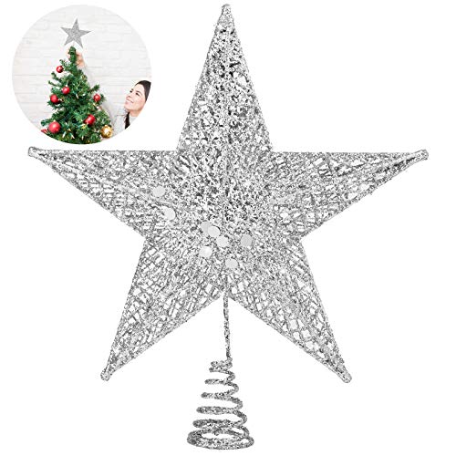 ADXCO Metal Christmas Tree Topper Star Glittered Christmas Treetop Sparkling Hallow Wire Star Treetop for Xmas Holiday Decoration