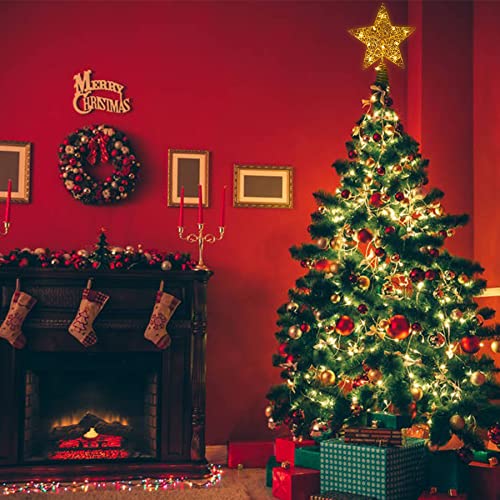 Christmas Star Tree Topper - Xmas Tree Topper Light with 10 LED Warm Lights - Rustic Farmhouse Metal Christmas Decorations - Xmas Gold Tree Topper - Christmas Tree Decorations Gifts