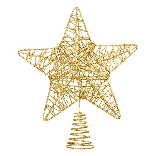 Gold Glittered Hollow Star Tree Topper for Christmas