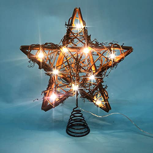 LAWOHO Christmas Tree Topper Star Rustic Rattan Natural Star Treetop 10 inch Farmhouse Xmas Tree and Holiday Seasonal Decoration Fit for General Size Christmas Tree