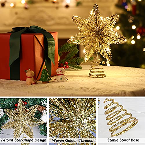 Sparkling Gold Christmas Tree Topper - Heptagon Shape