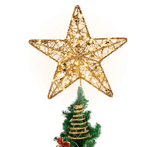 Glittery LED Gold Christmas Tree Star, 12