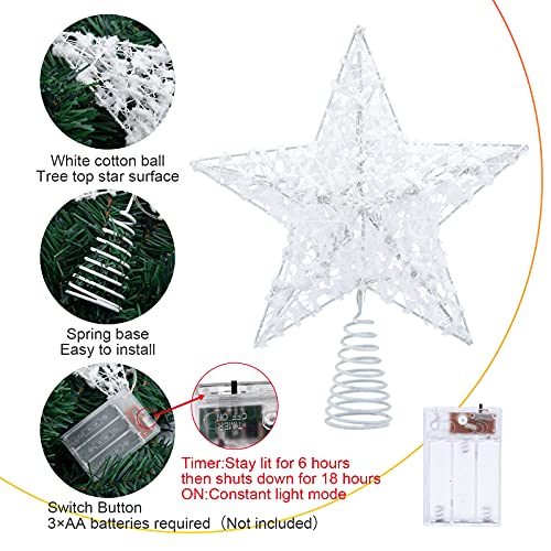 Festive White Star Tree Topper with Lights