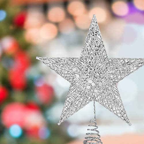 ADXCO Metal Christmas Tree Topper Star Glittered Christmas Treetop Sparkling Hallow Wire Star Treetop for Xmas Holiday Decoration