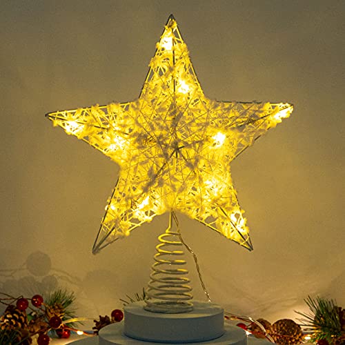 Festive White Star Tree Topper with Lights