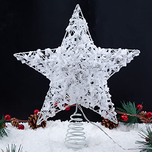 Festive White Star Tree Topper with Lights