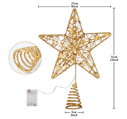 Glittery LED Gold Christmas Tree Star, 12