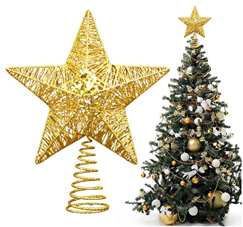 Gold Christmas Star Tree Topper 9.4" with Metal
