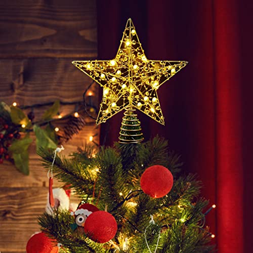 Glittery 20 LED Christmas Tree Topper, Golden