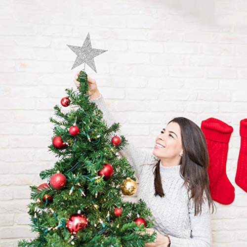 ADXCO Metal Christmas Tree Topper Star Glittered Christmas Treetop Sparkling Hallow Wire Star Treetop for Xmas Holiday Decoration