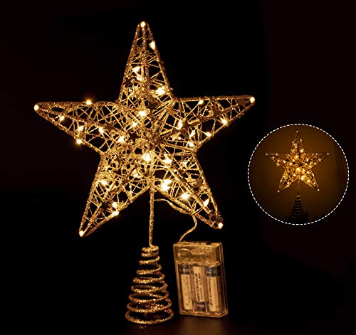 Glittery LED Gold Christmas Tree Star, 12