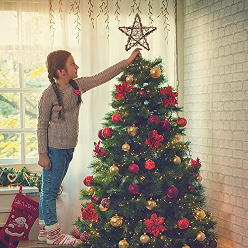 LAWOHO Christmas Tree Topper Star Rustic Rattan Natural Star Treetop 10 inch Farmhouse Xmas Tree and Holiday Seasonal Decoration Fit for General Size Christmas Tree