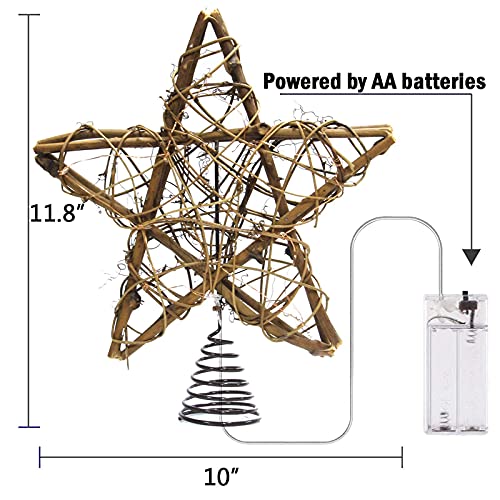 LAWOHO Christmas Tree Topper Star Rustic Rattan Natural Star Treetop 10 inch Farmhouse Xmas Tree and Holiday Seasonal Decoration Fit for General Size Christmas Tree
