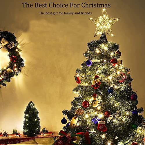 Christmas Tree Top Star, 9.84 In Christmas Tree Topper Star, Metal Design Glittered 20 LED Lights Christmas Tree Stars for Festive Christmas Home Decoration (Gold)