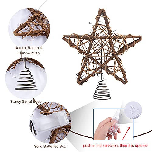 LAWOHO Christmas Tree Topper Star Rustic Rattan Natural Star Treetop 10 inch Farmhouse Xmas Tree and Holiday Seasonal Decoration Fit for General Size Christmas Tree