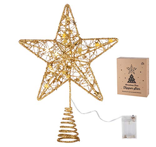 Glittery LED Gold Christmas Tree Star, 12