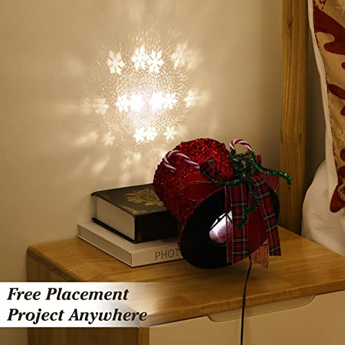 Shinowa Christmas Tree Topper Hat, Metal Frame Christmas Treetop with Motional Snowflake Projector Lights Plug in Glitter Projector Xmas Tree Topper for Christmas Tree Decorations, Red