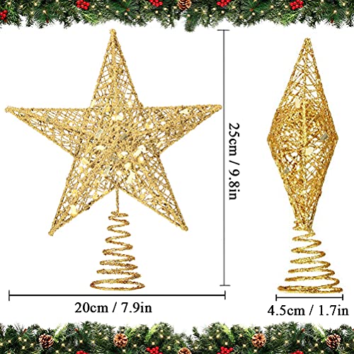 Gold Christmas Tree Topper Star,AOBETAK Glitter Xmas Trees Top Decoration,Metal Wire Stars For Topper Of Christmas Tree Home Decoration 20cm/7.8in