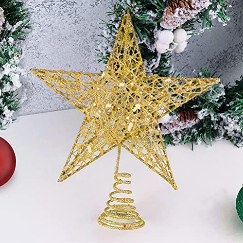 Gold Christmas Tree Topper Star,AOBETAK Glitter Xmas Trees Top Decoration,Metal Wire Stars For Topper Of Christmas Tree Home Decoration 20cm/7.8in