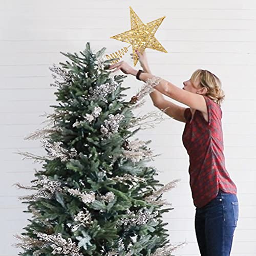 Gold Christmas Tree Topper Star,AOBETAK Glitter Xmas Trees Top Decoration,Metal Wire Stars For Topper Of Christmas Tree Home Decoration 20cm/7.8in