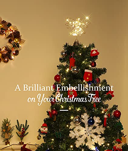 Roylvan Christmas Tree Topper, Battery Powered Angel Treetop Light, 3D Hollowed LED Angel Tree Topper Decoration Light for Indoor Outdoor Xmas Tradition Tree Home Decor, Gold