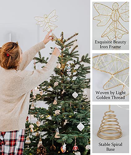 Roylvan Christmas Tree Topper, Battery Powered Angel Treetop Light, 3D Hollowed LED Angel Tree Topper Decoration Light for Indoor Outdoor Xmas Tradition Tree Home Decor, Gold