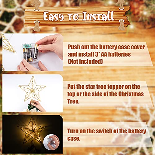 Illuminated Christmas Tree Topper Star Ornaments Battery Operated with Exquisite Gold Beads Warm Lights Treetop for Xmas Decorations Holiday Seasonal Decor