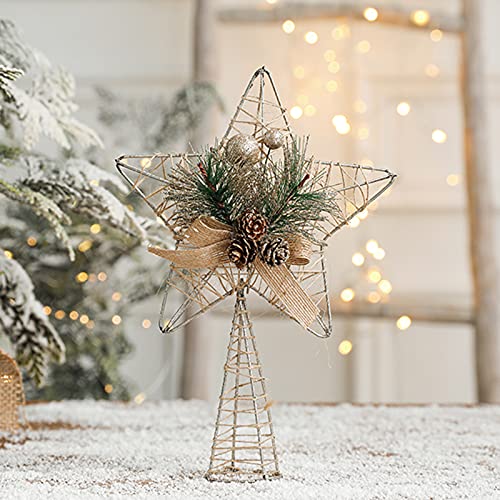 HANTURE Glitter Star Christmas Tree Topper: Rustic Holiday Decor