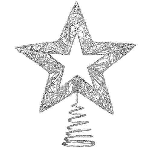 ANECO Glittered Metal Christmas Tree Topper Sparkling Hollowed-out Christmas Tree Top for Xmas Tree Decoration(Silver)