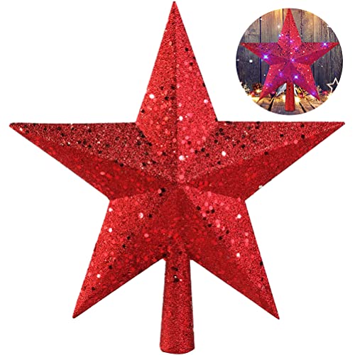 Christmas Tree Topper Star, AOBETAK Glitter Xmas Trees Top Decoration, Plastic Light Weight Hallow Christmas Party Trees Stars Home Christmas Ornament 20cm/7.8in